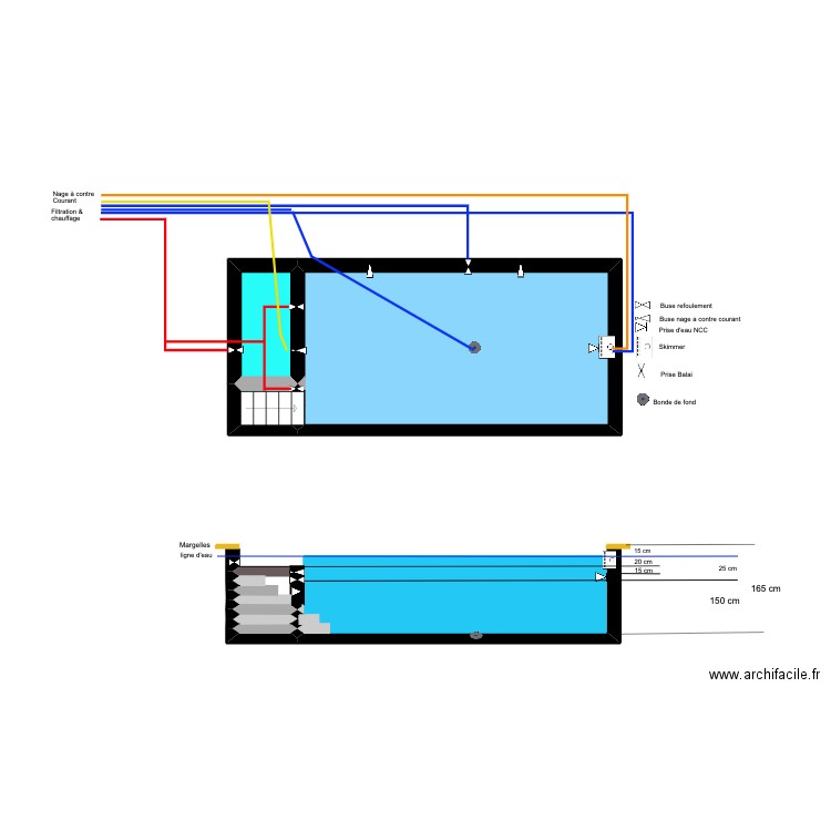 piscine 2. Plan de 6 pièces et 20 m2