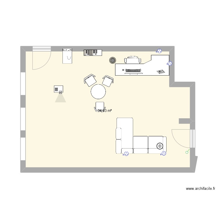 pLAN SALLE 216. Plan de 1 pièce et 35 m2