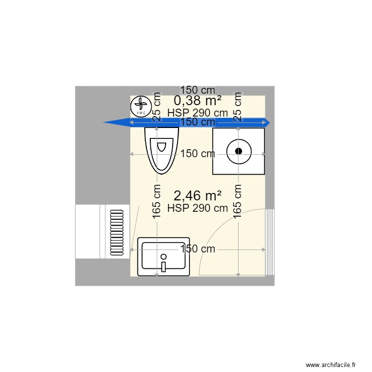 touagui. Plan de 2 pièces et 3 m2