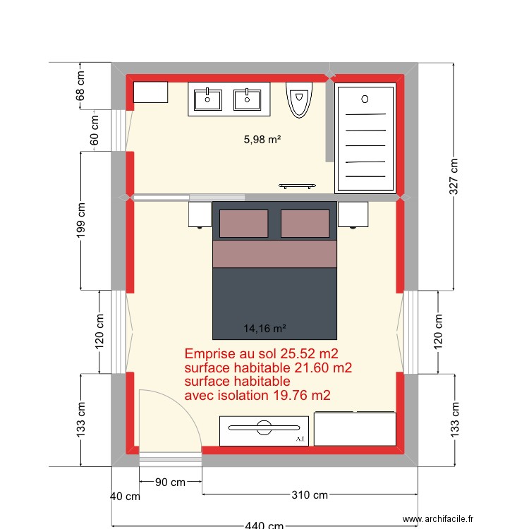 dépendance 2. Plan de 3 pièces et 20 m2