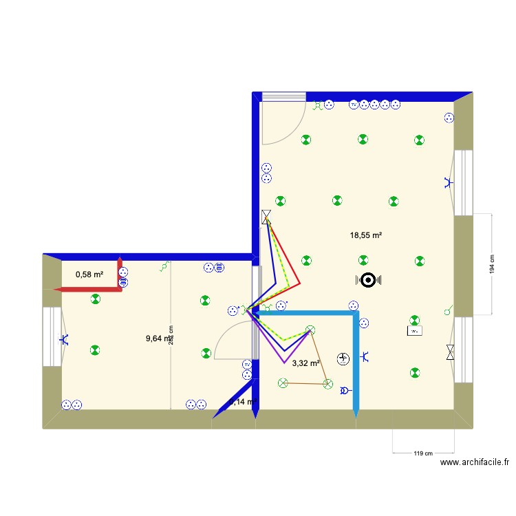 Louis Pasteur 2 Lumières SDB. Plan de 5 pièces et 32 m2