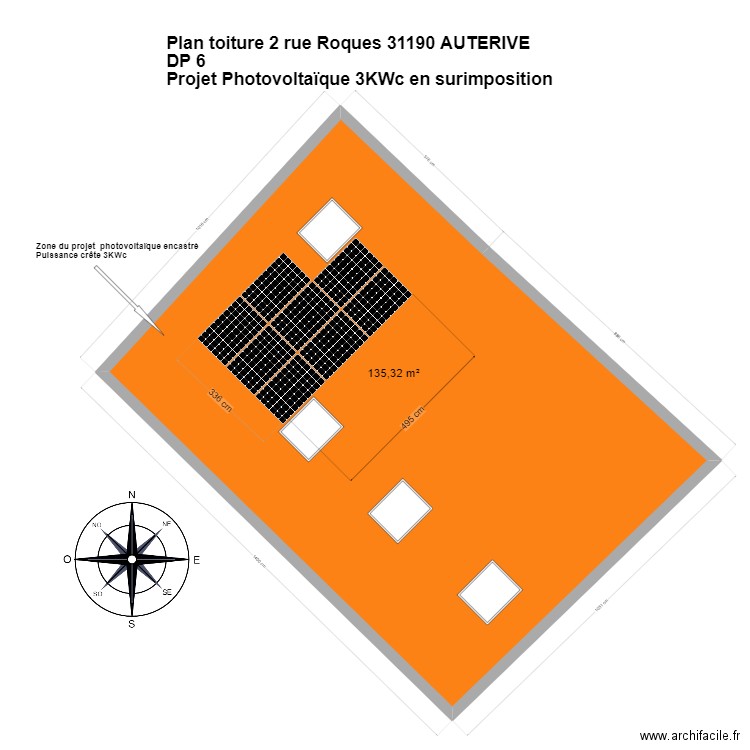 Plan toiture panneau. Plan de 1 pièce et 135 m2