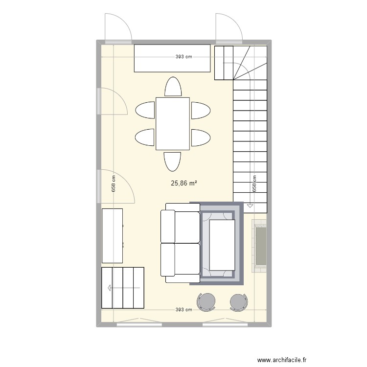 Fleurs 5e salon. Plan de 1 pièce et 26 m2