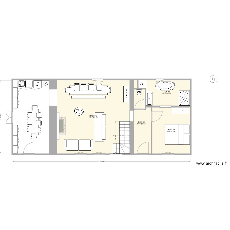 La Poupeliniere RDC. Plan de 4 pièces et 57 m2