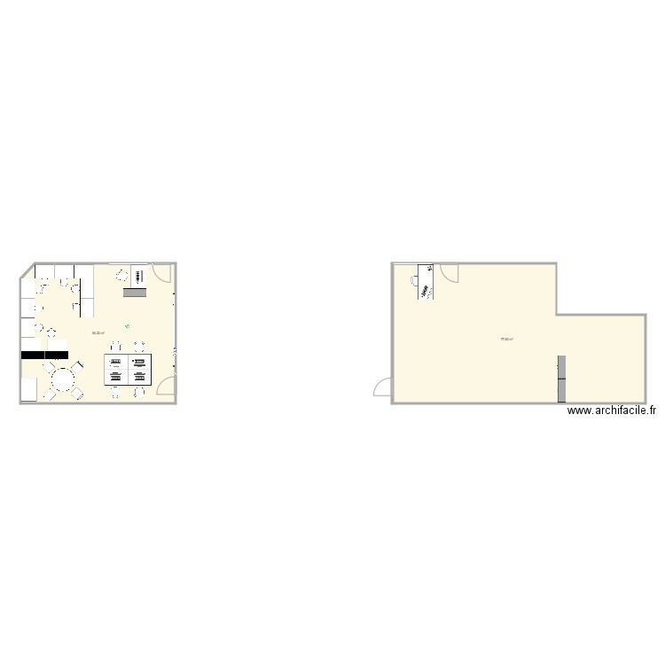 CoWorking. Plan de 2 pièces et 132 m2