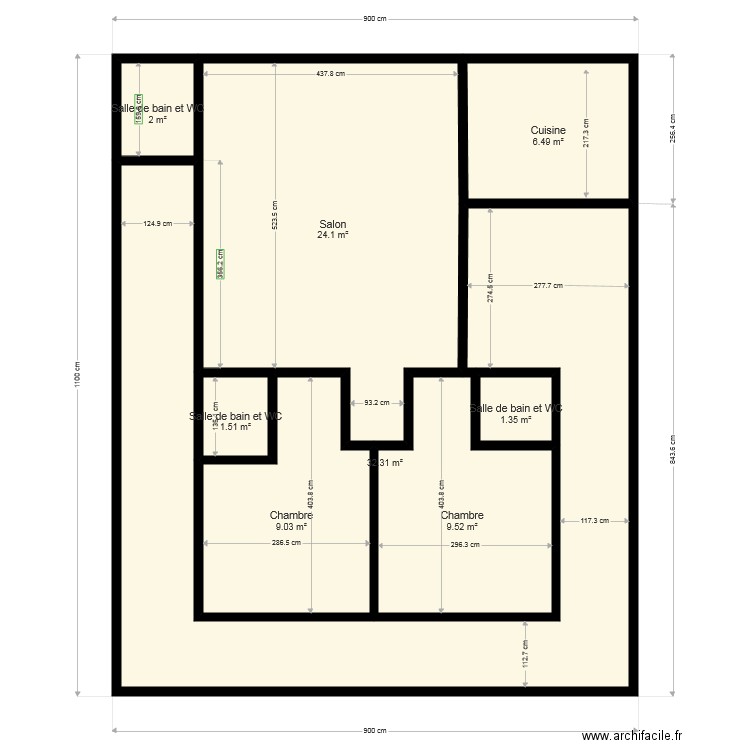 plan 2 chambres salon coté droit. Plan de 0 pièce et 0 m2