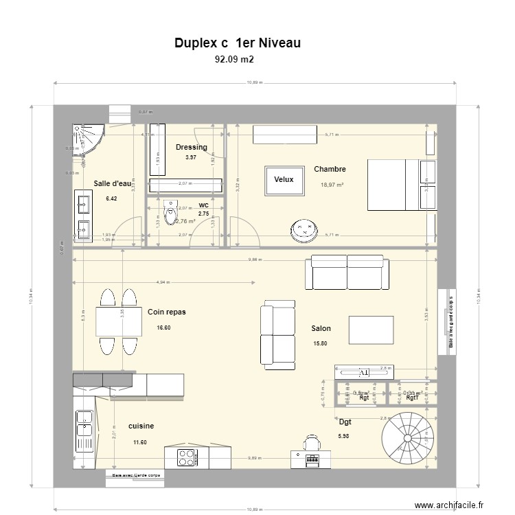 Duplex C 1er Niveau-. Plan de 5 pièces et 91 m2
