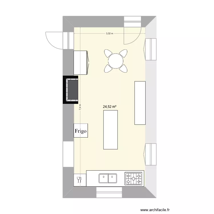 cuisine am&eacute;nagee. Plan de 1  et 25 m²