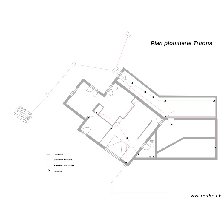 Tritons Plan eau usée . Plan de 3 pièces et 47 m2