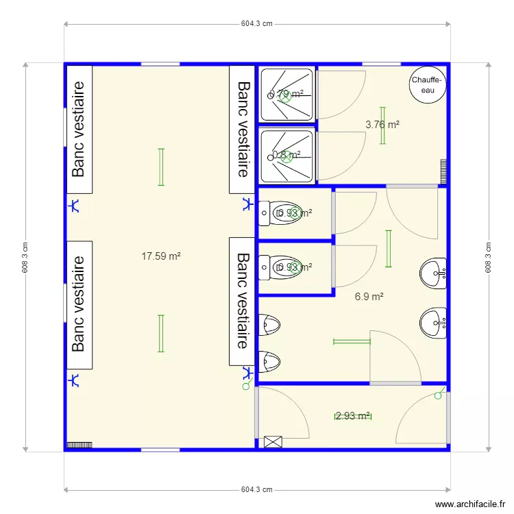 Sanitaire et vestiaire. Plan de 