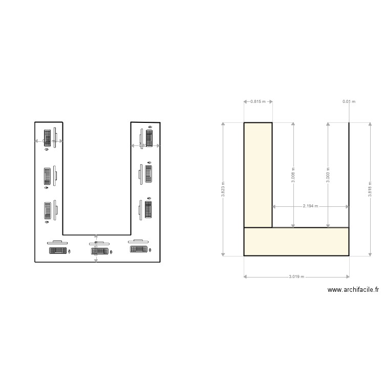 bureau formation . Plan de 2 pièces et 5 m2