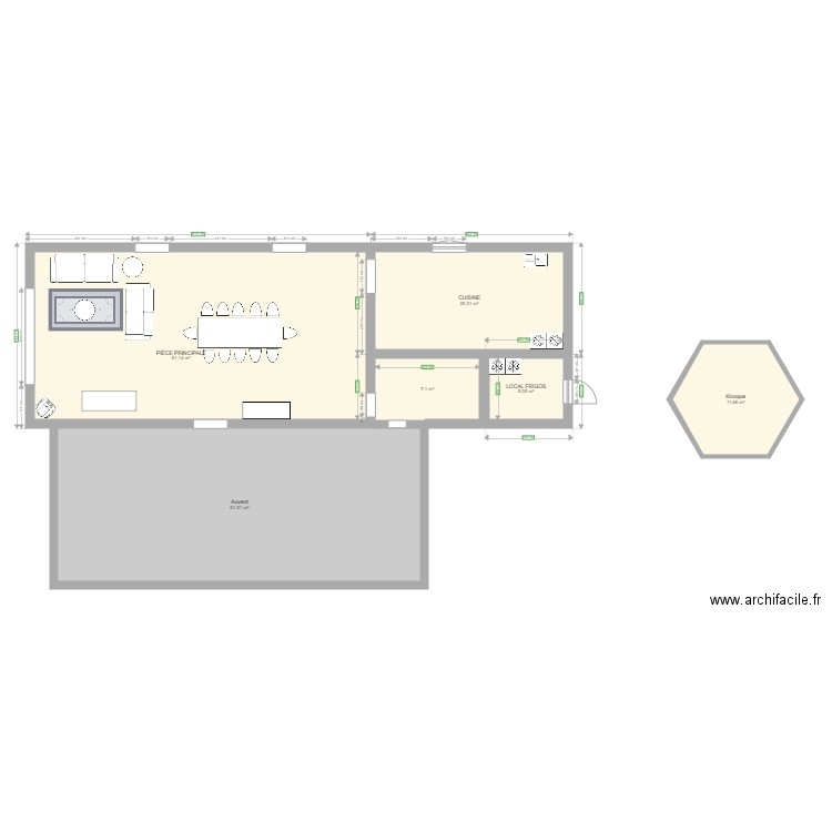 Plan salle de réception. Plan de 6 pièces et 166 m2