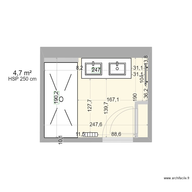 plan salle de bain Goyet. Plan de 1 pièce et 5 m2