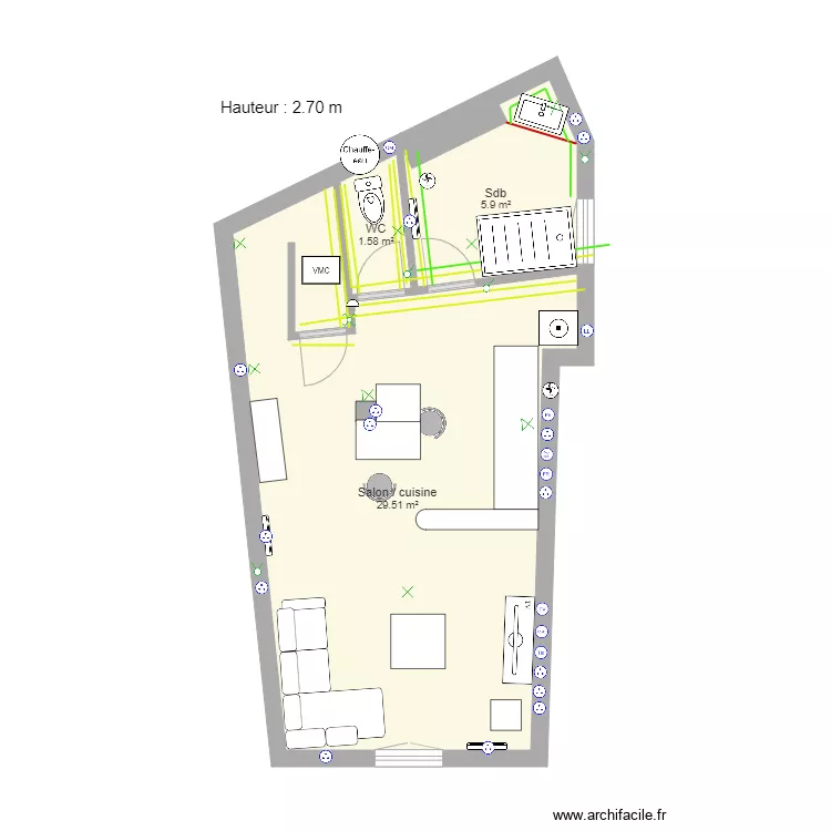 2&egrave;me &eacute;tage meubl&eacute;. Plan de 