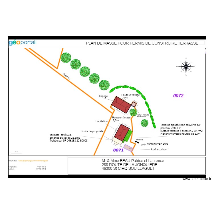 PLAN DE MASSE TERRASSE EST. Plan de 0 pièce et 0 m2