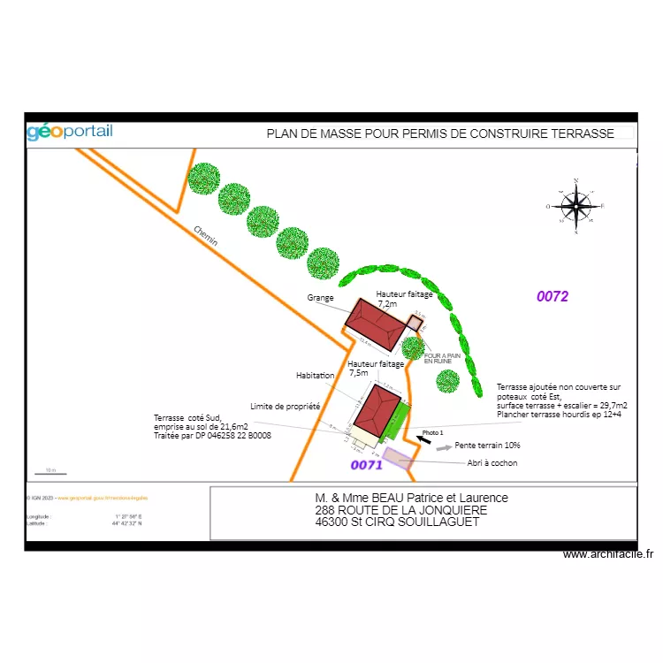 PLAN DE MASSE TERRASSE EST. Plan de 
