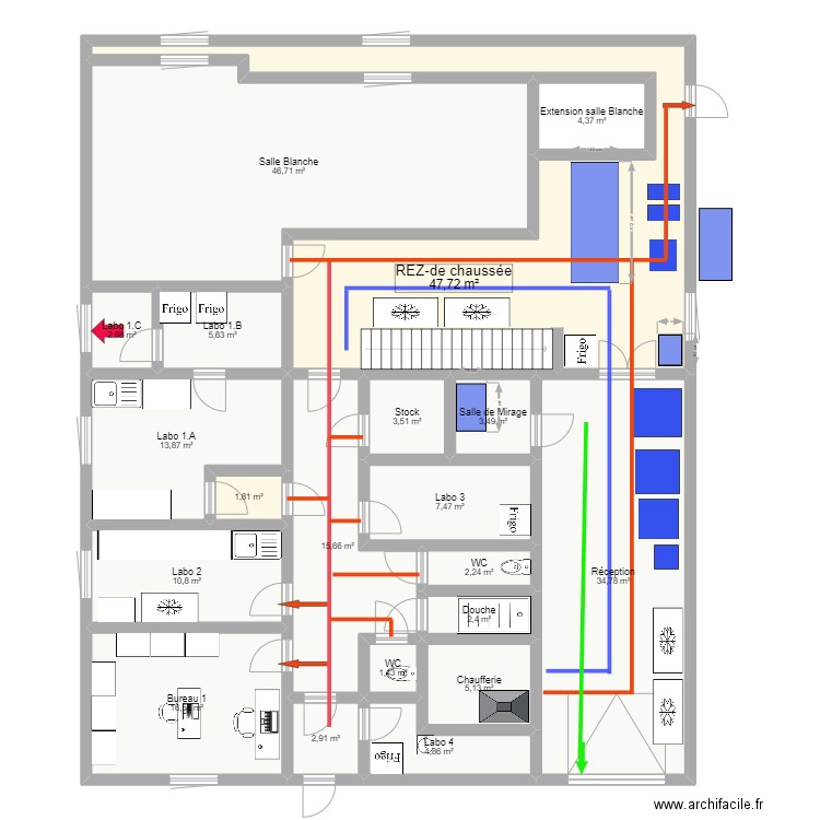 20230810 Reprobiol Ouffet niveau 0 Projet Lyo Filling FLUX 09. Plan de 20 pièces et 234 m2