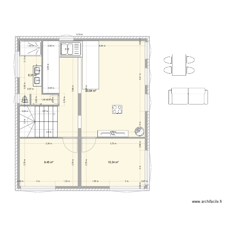 Audrey. Plan de 4 pièces et 59 m2