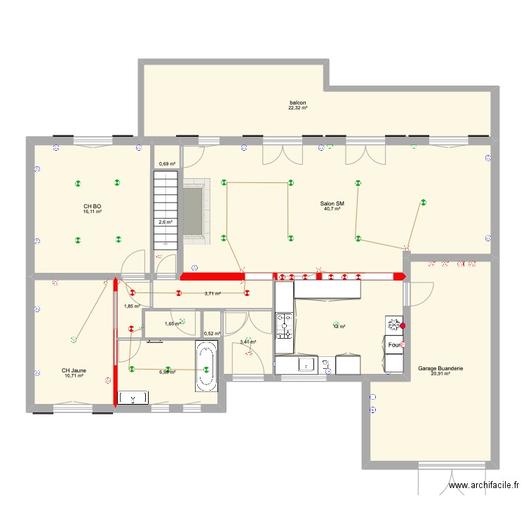 Bidart salle de bains. Plan de 14 pièces et 145 m2