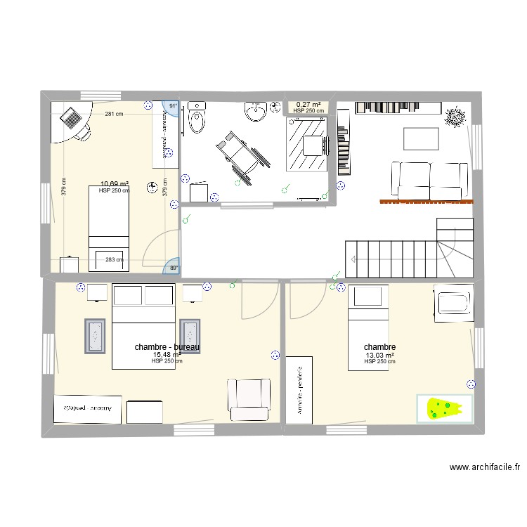 SDB Personnes Agées. Plan de 4 pièces et 39 m2