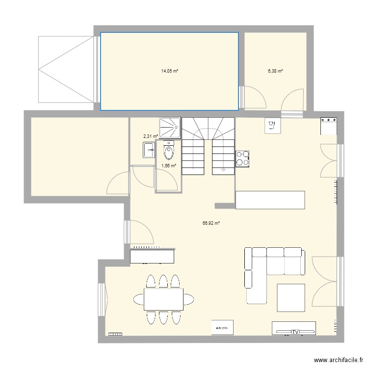 rez de chaussée modifié. Plan de 0 pièce et 0 m2