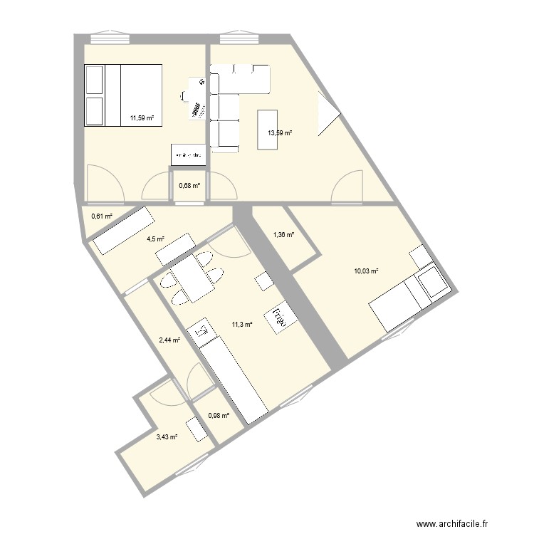 4 place de G leclerc. Plan de 11 pièces et 61 m2