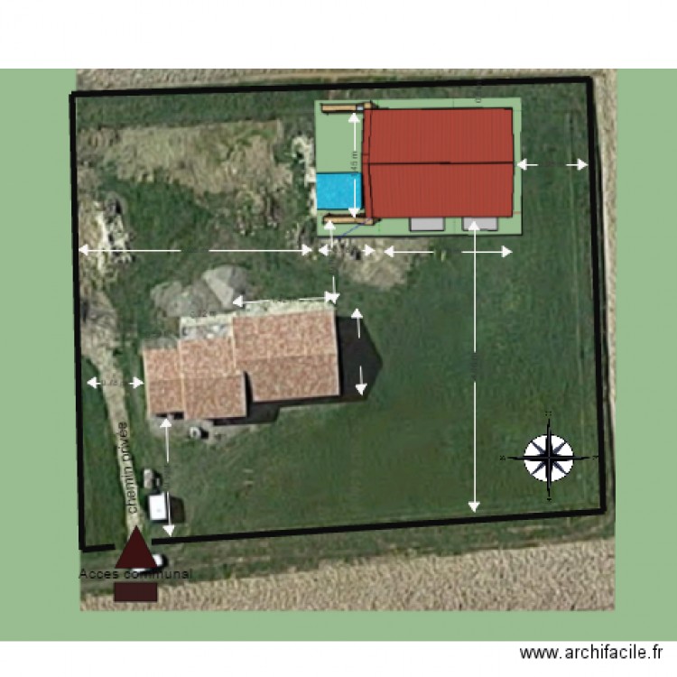 vue aerienne avec cotation. Plan de 0 pièce et 0 m2