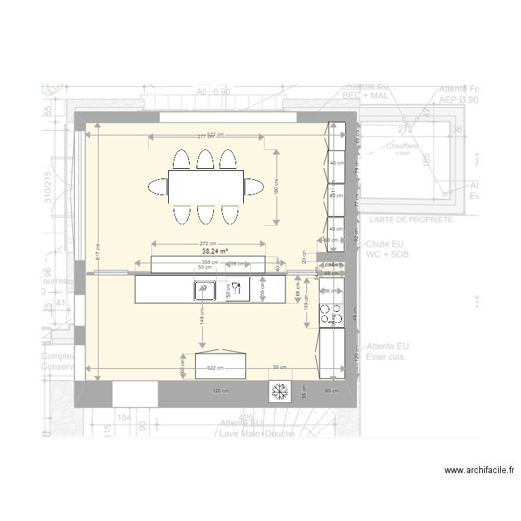 cuisine filolie 2. Plan de 1 pièce et 38 m2