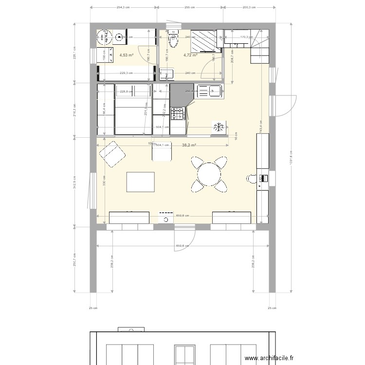 maison 1. Plan de 3 pièces et 47 m2