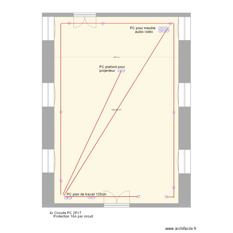 Seminaire salle cotes. Plan de 1 pièce et 107 m2