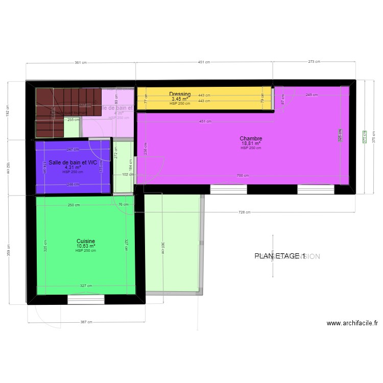 ETAGE PRESENT SANS COULOIR VAR 1. Plan de 10 pièces et 89 m2