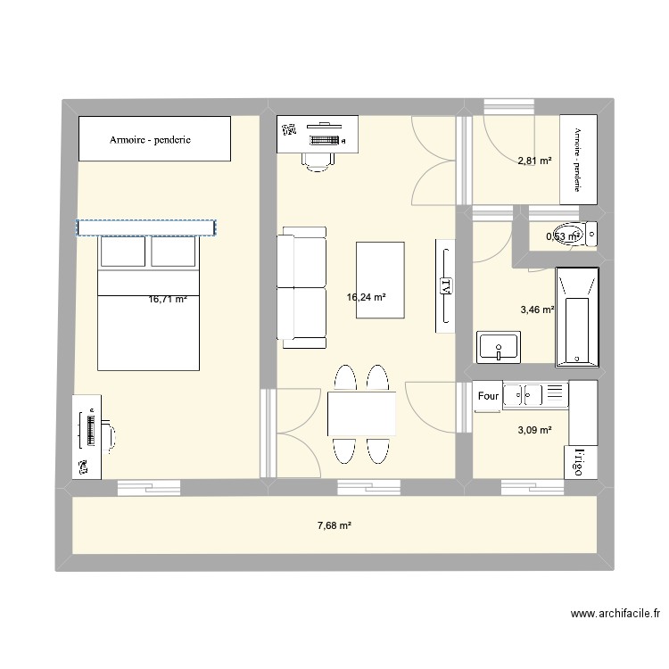 appart . Plan de 7 pièces et 51 m2