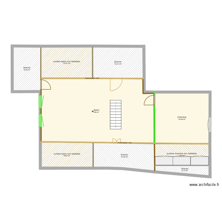 Plan Combles. Plan de 9 pièces et 126 m2