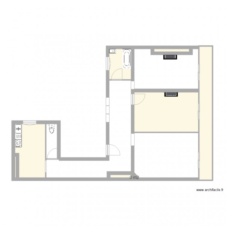 Grand 3 pièces. Plan de 0 pièce et 0 m2