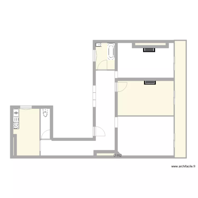 Grand 3 pi&egrave;ces. Plan de 