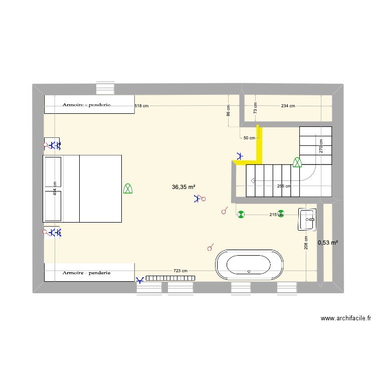 3e étage. Plan de 2 pièces et 37 m2