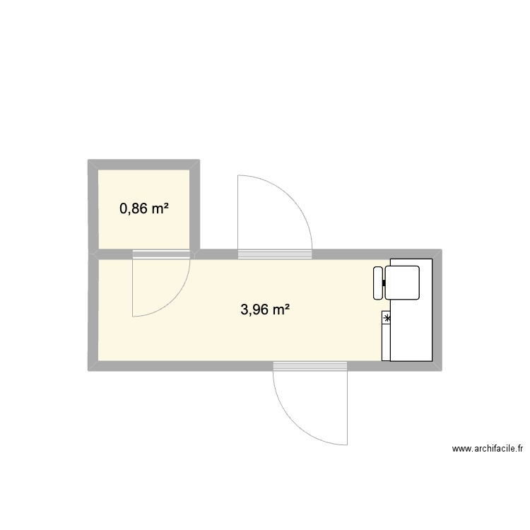 toilette. Plan de 2 pièces et 5 m2