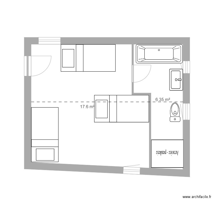 Montoison Plan Extension 1er étage Hyp 10. Plan de 2 pièces et 24 m2