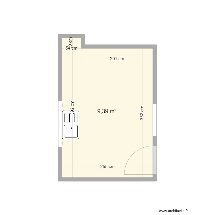 Cuisine Pocquet. Plan de 1 pièce et 9 m2