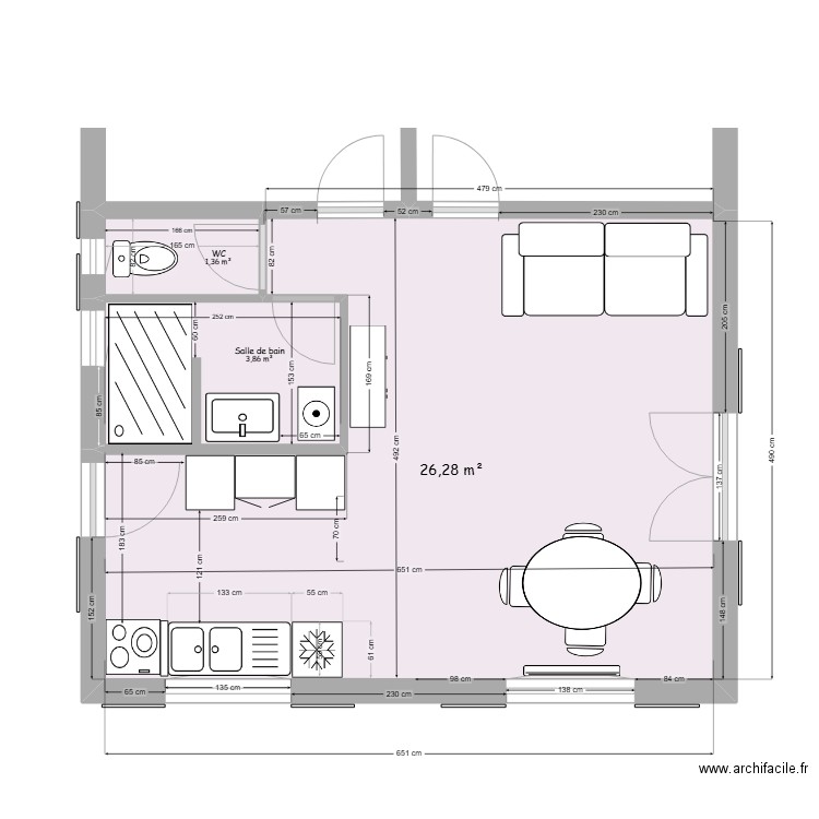 cuisine2. Plan de 3 pièces et 32 m2