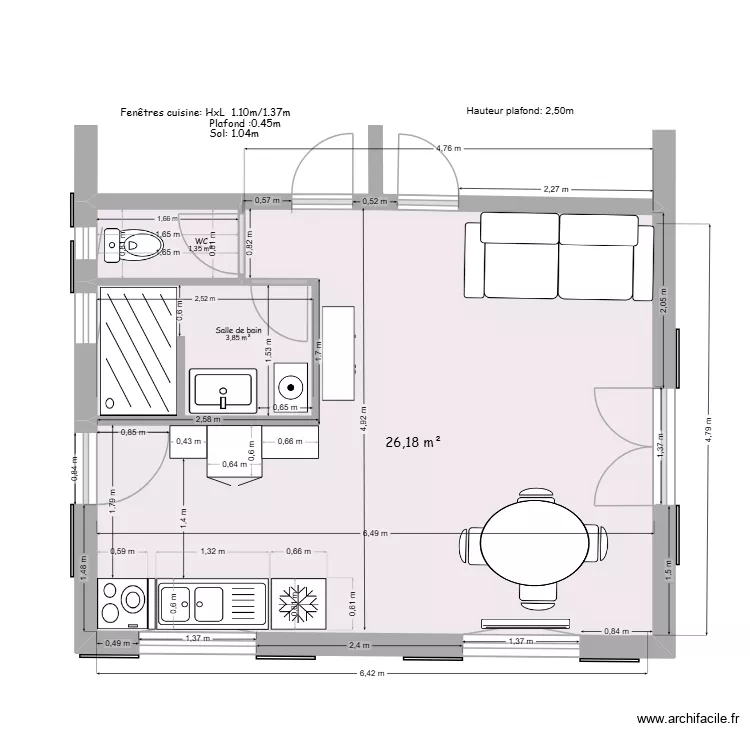 cuisine2. Plan de 3  et 31 m²