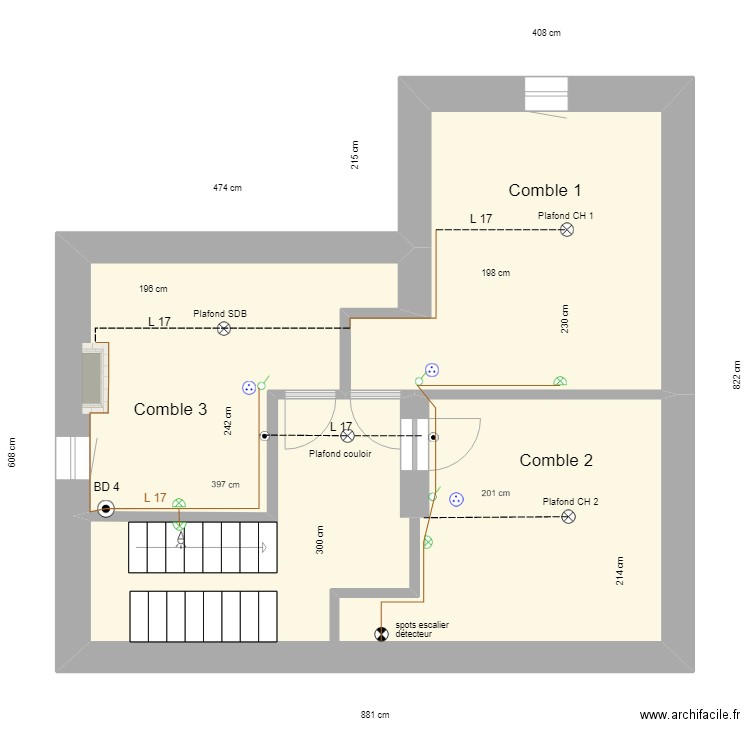 ECL COMBLE. Plan de 3 pièces et 45 m2