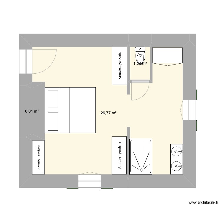 Chambre1er. Plan de 3 pièces et 28 m2