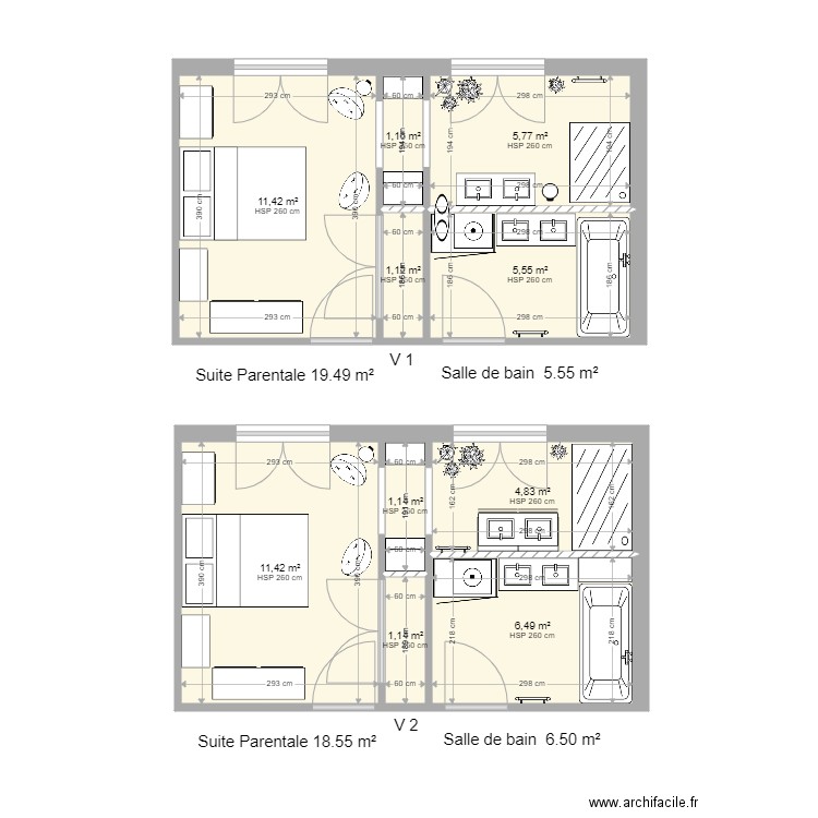 SuitP et SDB V1 V2. Plan de 0 pièce et 0 m2