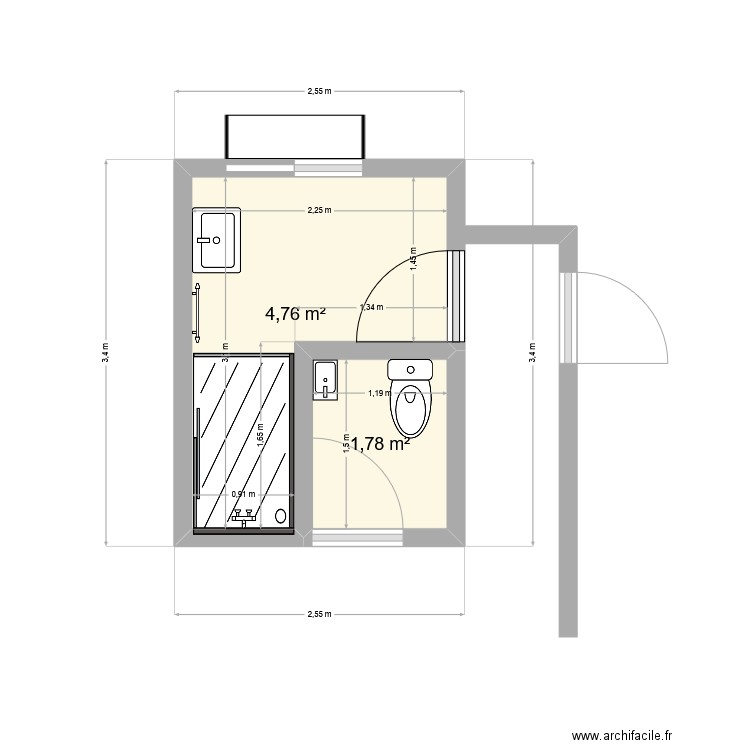 salle de bain. Plan de 2 pièces et 7 m2