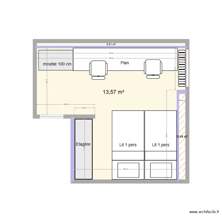 TLT-aménagement. Plan de 3 pièces et 14 m2