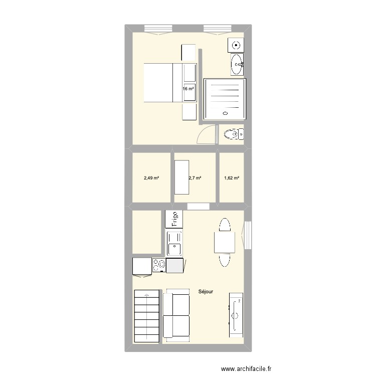 Plan apartment aménagé Toulon. Plan de 5 pièces et 42 m2