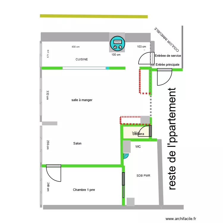 8 avril avant mesures murs et poteaux. Plan de 1  et 1 m²