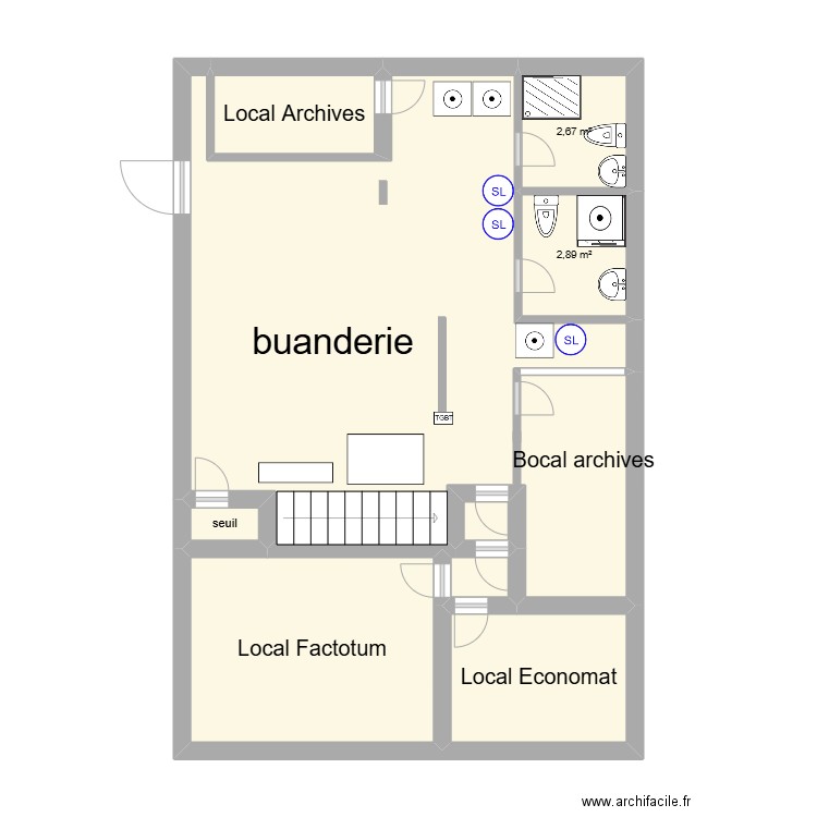 cave fraternité du partage. Plan de 9 pièces et 60 m2