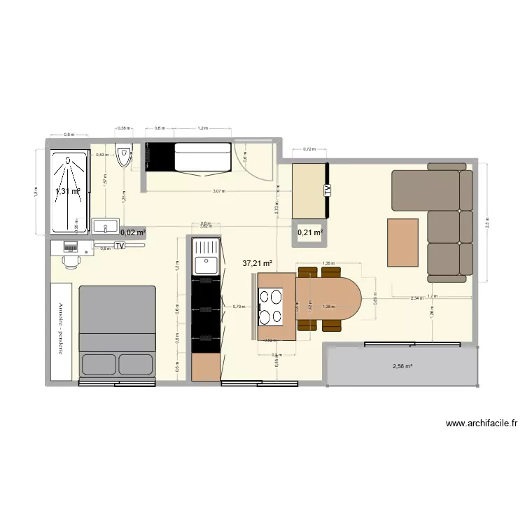 appartement avec dimensions. Plan de 4 Pièces et 39 m² appartement avec dimensions. Plan de 4 Pièces et 39 m²
